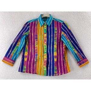 Lauren Ralph Lauren Button-Up Shirt Women Small Purple Stripe Long Sleeve Cotton